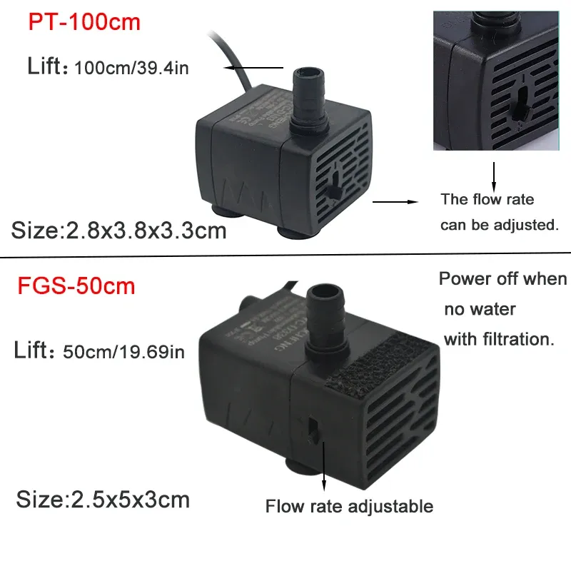 Pompe submersible USB ultra silencieuse pour aquarium, mini fontaine pour animaux de compagnie à débit réglable, 5 V 3