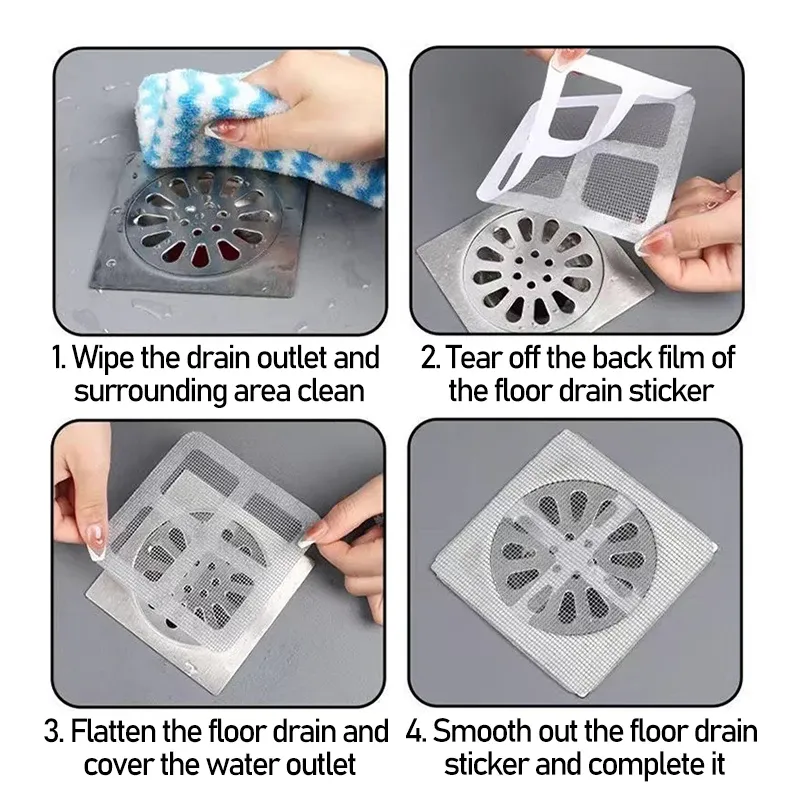 Filtres à cheveux autocollants en maille pour siphon de douche et lavabo, lot de 10, 30 ou 50 6