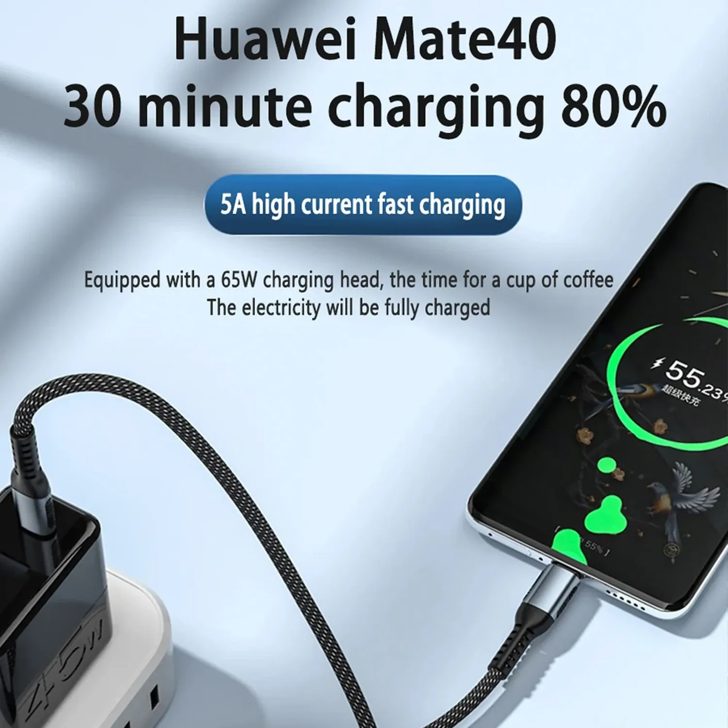 Câble de charge rapide USB-C vers USB-C 240 W PD 3.1 5 A avec puce E-Marker, gaine en nylon tressé, pour ordinateur portable, tablette et téléphone 2