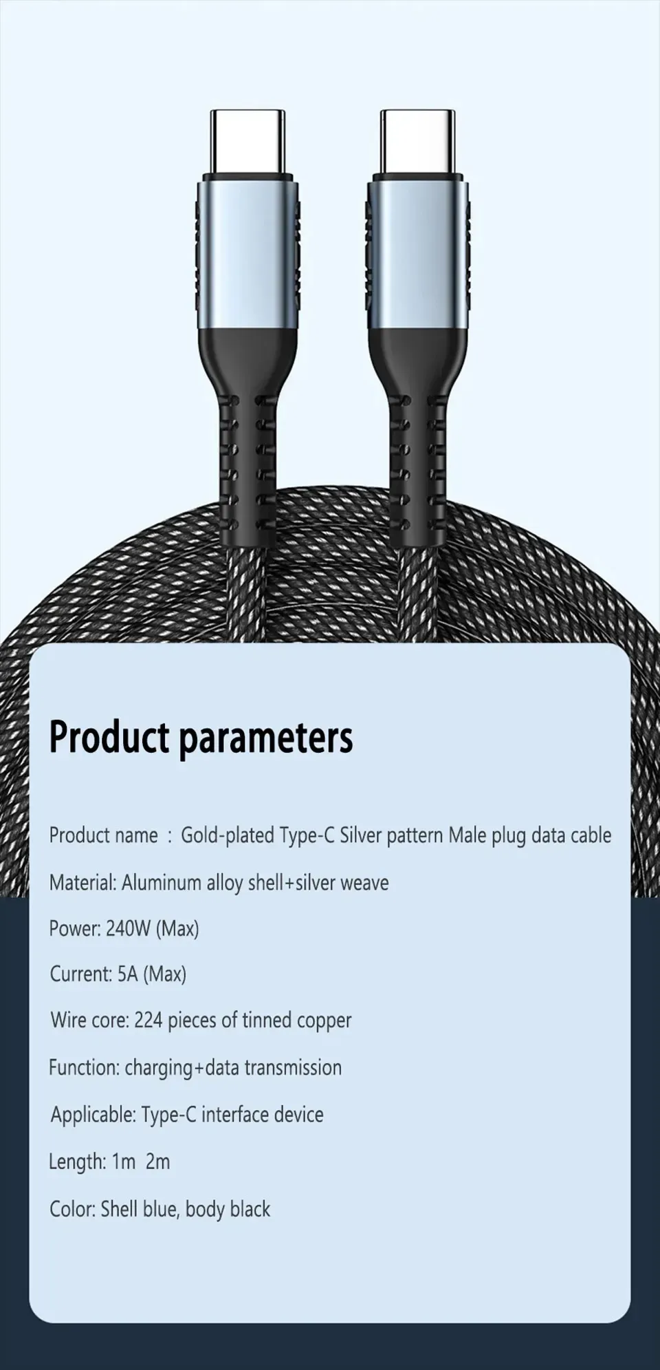 Câble de charge USB-C noir tressé