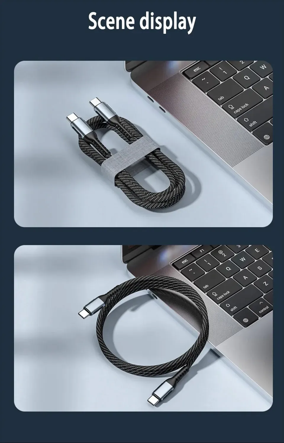 Câble de charge USB-C tressé en nylon noir