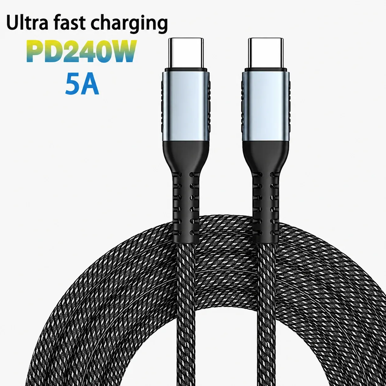 Câble de charge rapide USB-C vers USB-C 240 W PD 3.1 5 A avec puce E-Marker, gaine en nylon tressé, pour ordinateur portable, tablette et téléphone 8
