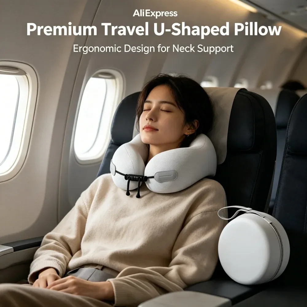 Coussin de voyage en U, coussin de relaxation portable, idéal pour l'avion, le bureau et la maison 4