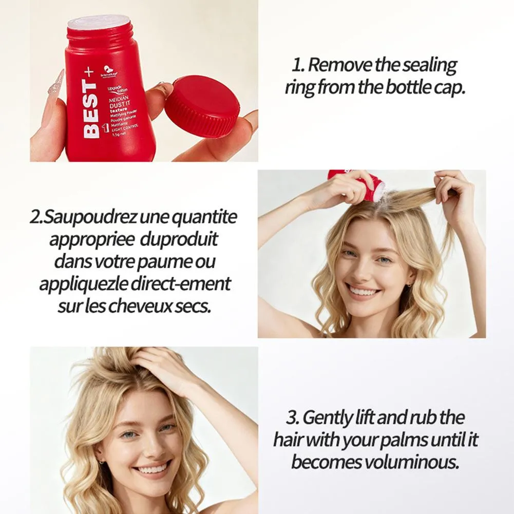Poudre volumisante pour cheveux, mise en valeur