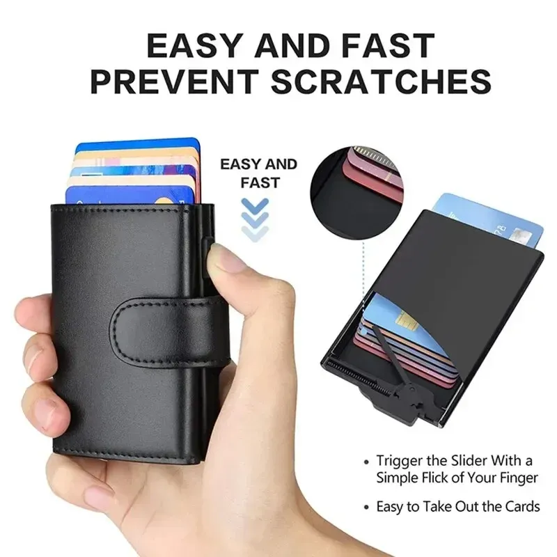 Portefeuille fin pour homme en cuir PU avec protection RFID, porte-cartes à trois volets et compartiment pour pièces 3