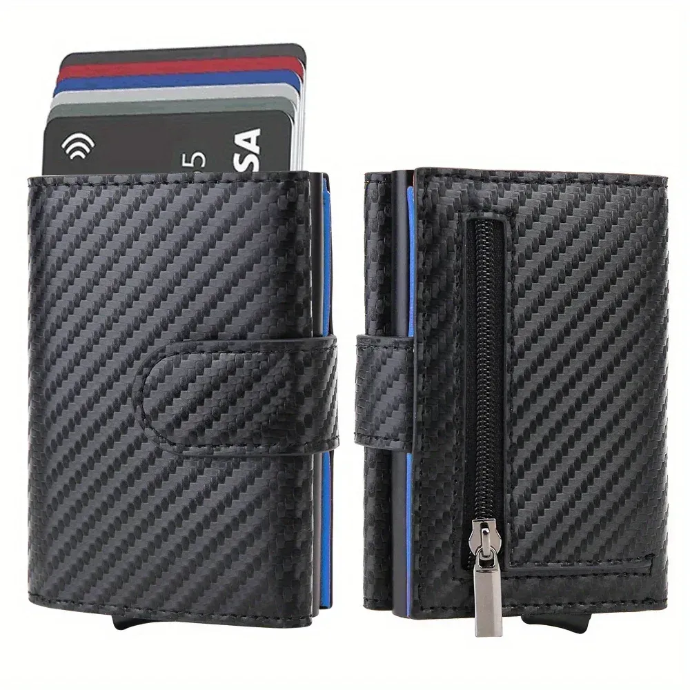 Portefeuille fin pour homme en cuir PU avec protection RFID, porte-cartes à trois volets et compartiment pour pièces 10