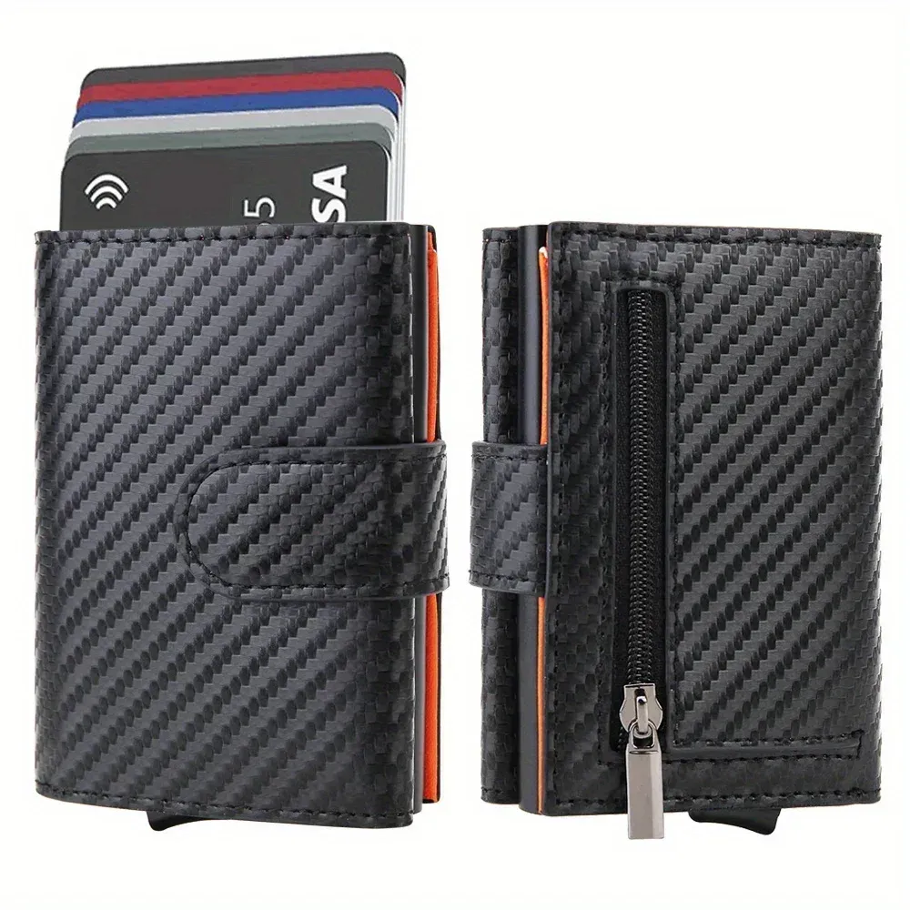 Portefeuille fin pour homme en cuir PU avec protection RFID, porte-cartes à trois volets et compartiment pour pièces 9