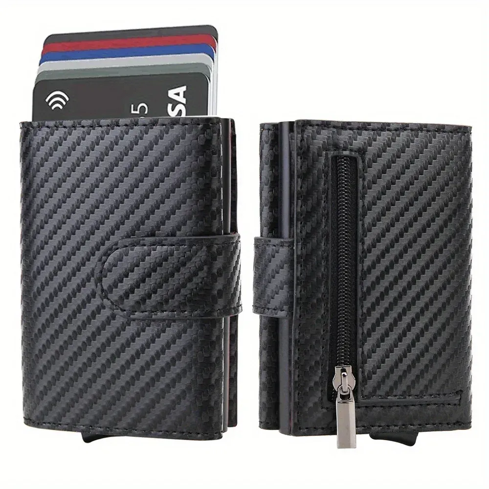 Portefeuille fin pour homme en cuir PU avec protection RFID, porte-cartes à trois volets et compartiment pour pièces 8