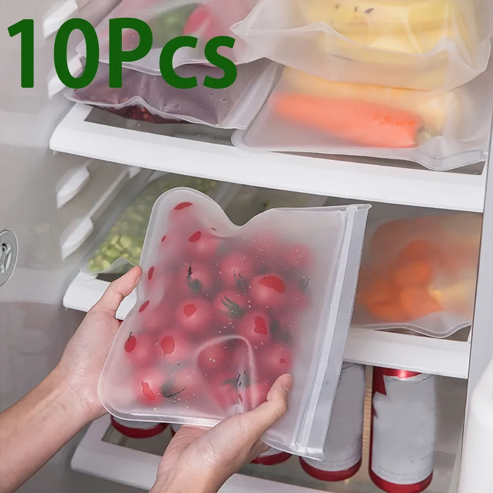 Sac de conservation des aliments en silicone, lot de 10, étanche et réutilisable, avec fermeture zippée - Image 1