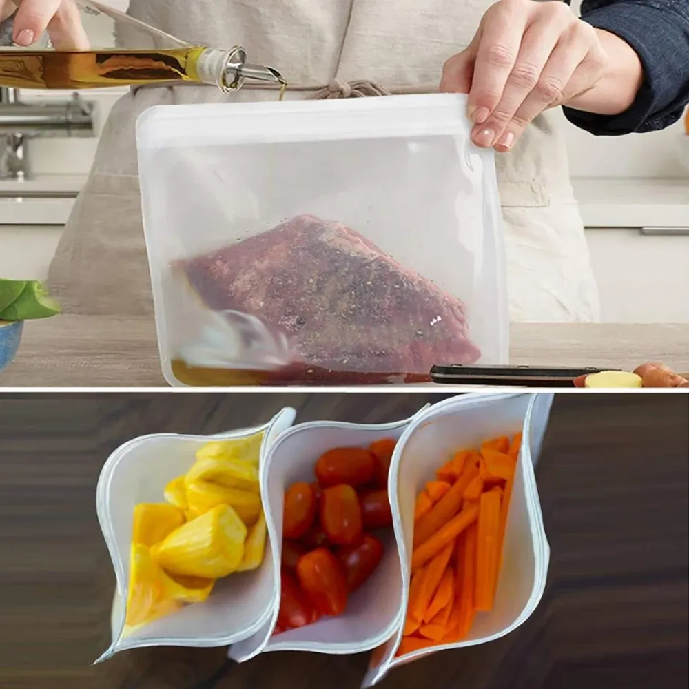 Sac de conservation des aliments en silicone, lot de 10, étanche et réutilisable, avec fermeture zippée 2
