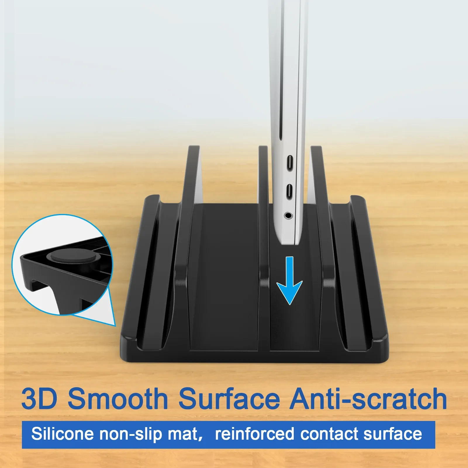 Support vertical pour ordinateur portable de bureau en plastique à double fente, design compact, compatible MacBook 3