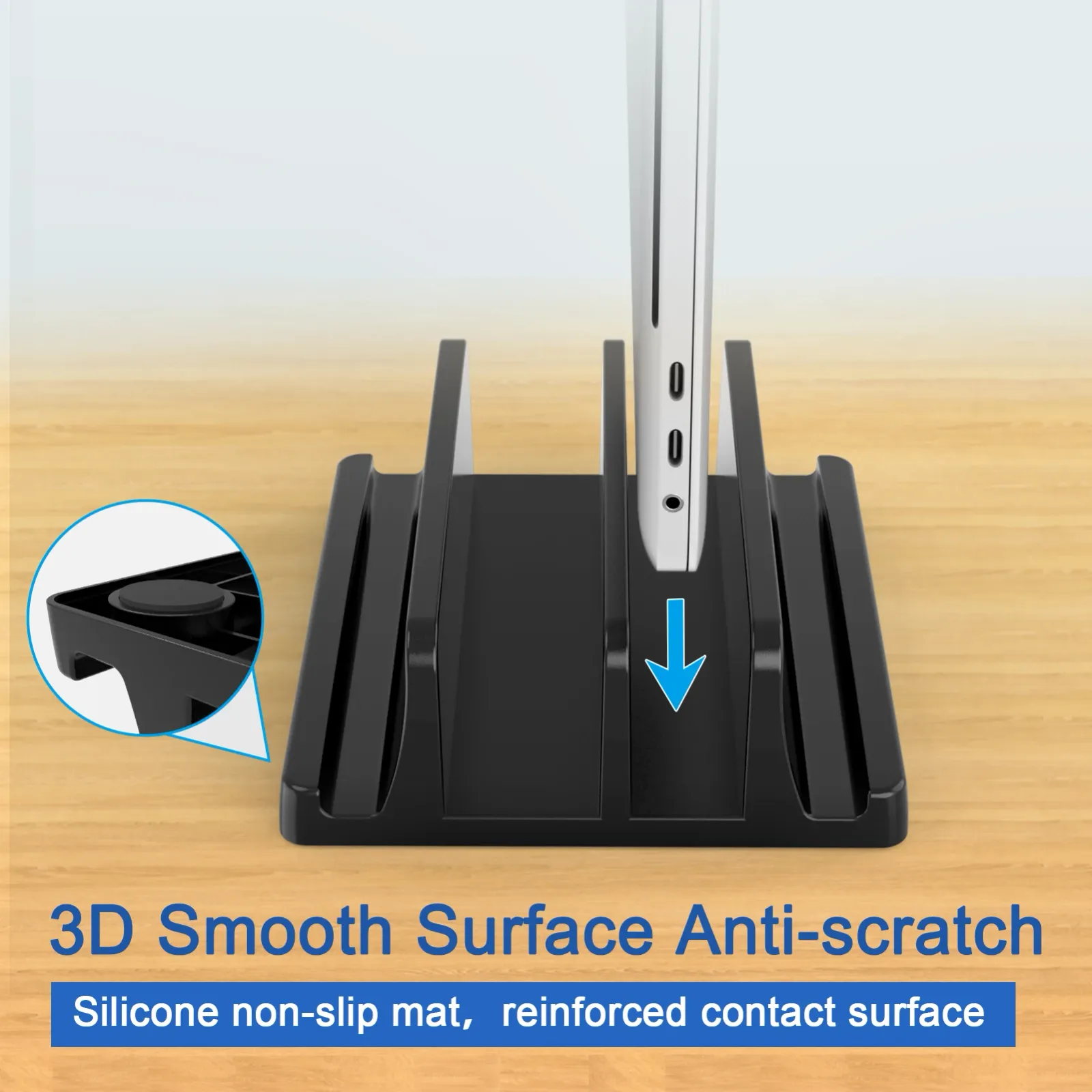 Détail du support vertical pour ordinateur portable
