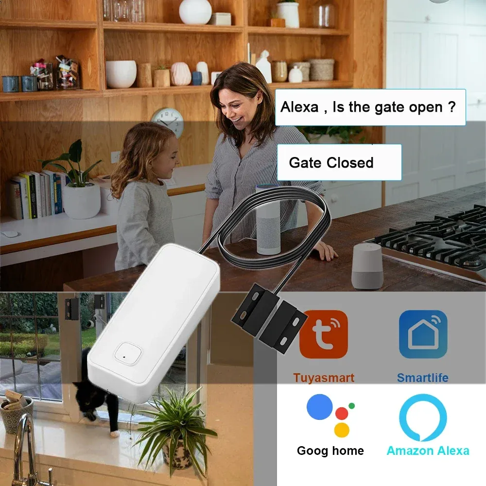 Capteur magnétique WiFi Tuya pour porte et fenêtre, détecteur d'ouverture et de fermeture intelligent compatible alarme de sécurité 3