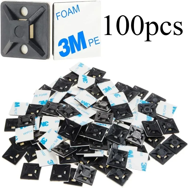 100 attaches-câbles auto-adhésives noires et blanches - Clips de gestion des câbles pour bureau - Image 1