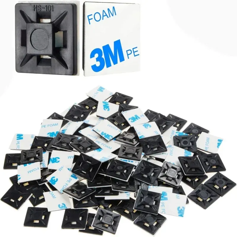 100 attaches-câbles auto-adhésives noires et blanches - Clips de gestion des câbles pour bureau 7