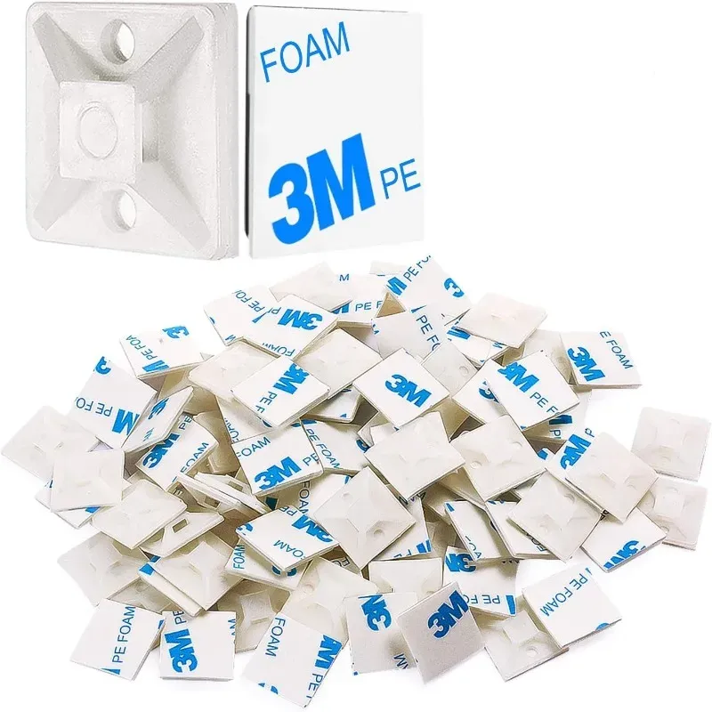 100 attaches-câbles auto-adhésives noires et blanches - Clips de gestion des câbles pour bureau 8