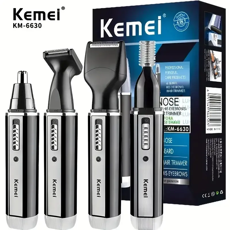 Tondeuse à poils de nez Kemei-6630, rechargeable, pour le nettoyage des oreilles et du nez, tondeuse à barbe pour homme, rasoir et kit de toilettage des sourcils 1
