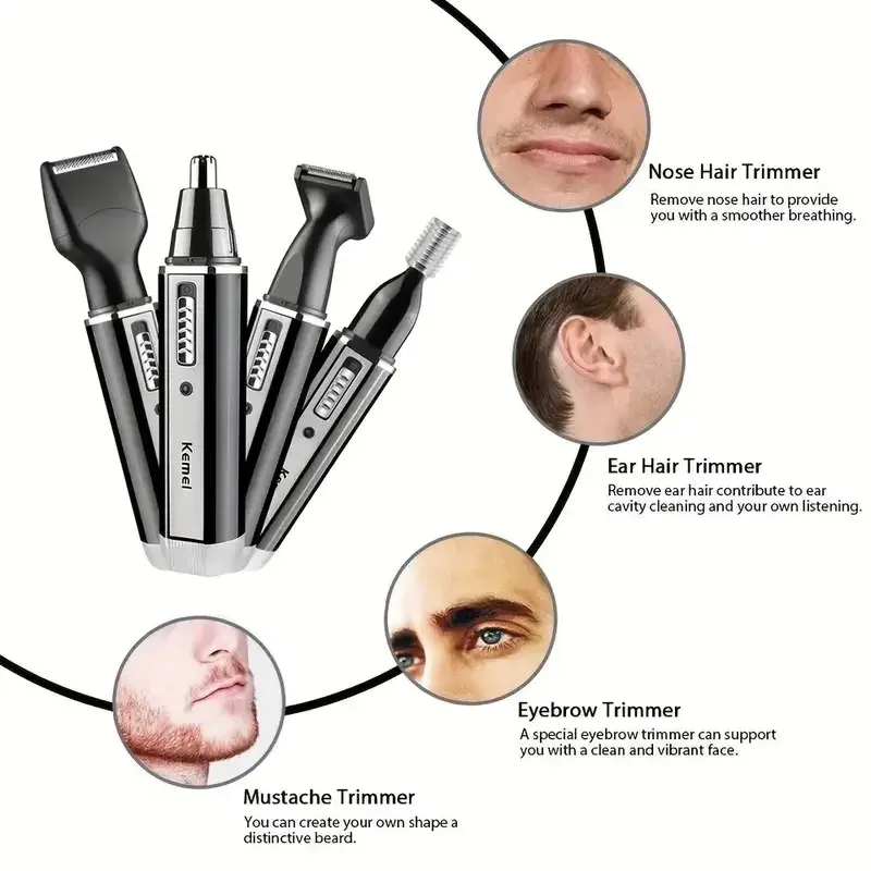 Tondeuse à poils de nez Kemei-6630, rechargeable, pour le nettoyage des oreilles et du nez, tondeuse à barbe pour homme, rasoir et kit de toilettage des sourcils 3