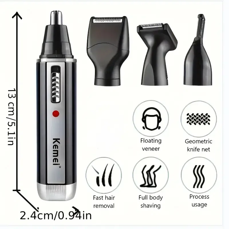 Tondeuse à poils de nez Kemei-6630, rechargeable, pour le nettoyage des oreilles et du nez, tondeuse à barbe pour homme, rasoir et kit de toilettage des sourcils 4