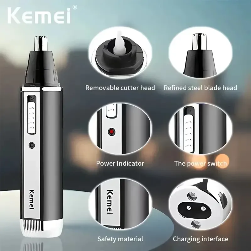 Tondeuse à poils de nez Kemei-6630, rechargeable, pour le nettoyage des oreilles et du nez, tondeuse à barbe pour homme, rasoir et kit de toilettage des sourcils 5