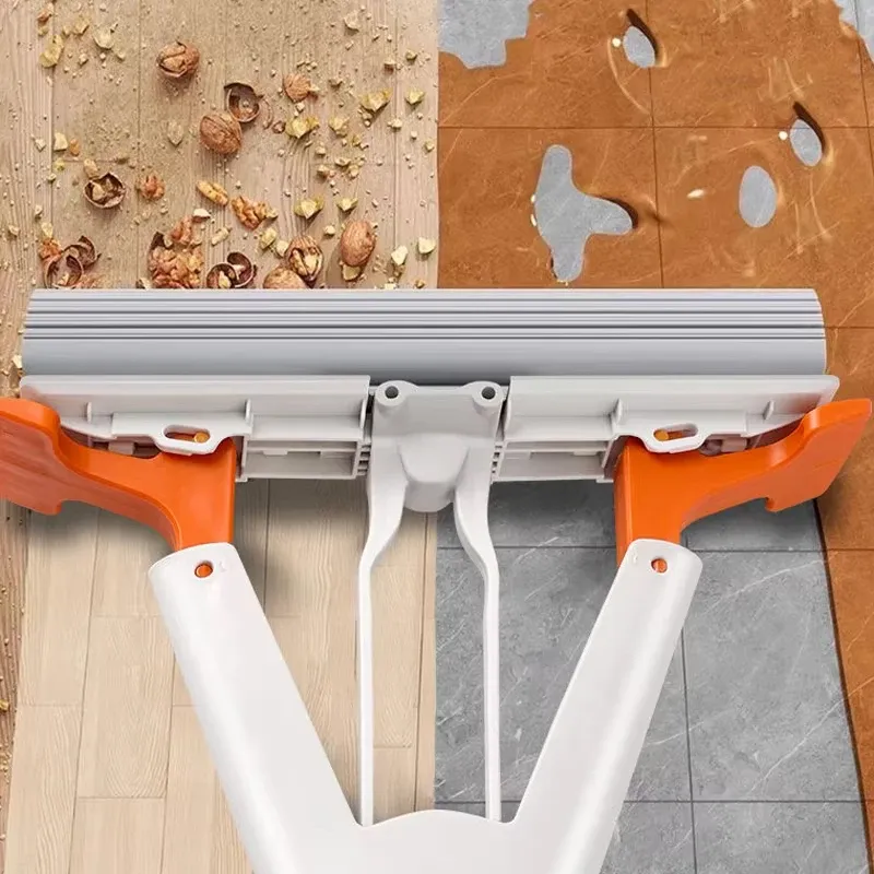 Vadrouille plate en coton et caoutchouc à essorage automatique, réutilisable, mains libres 2