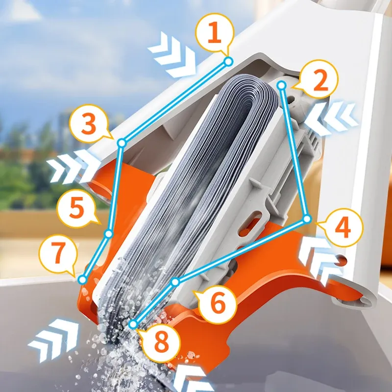 Vadrouille plate en coton et caoutchouc à essorage automatique, réutilisable, mains libres 4