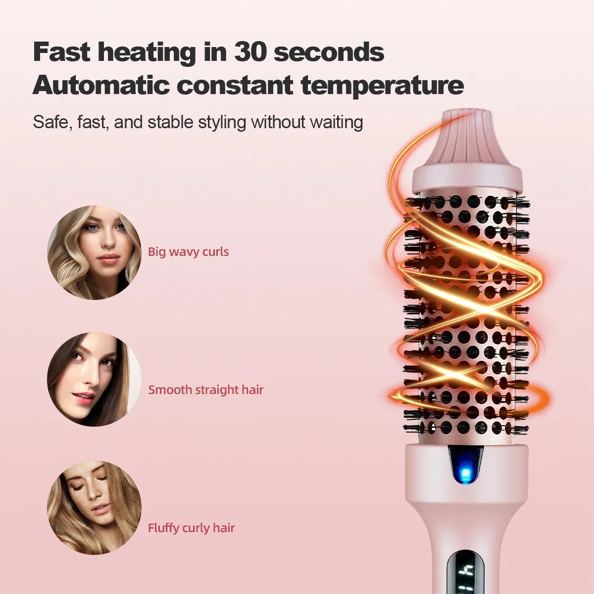 Brosse lissante et bouclante 2 en 1 Fluffy Comb, fer à friser chauffant PTC à lumière rouge pour soins capillaires 2