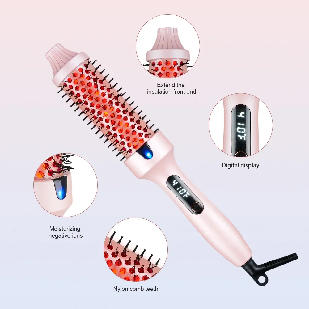 Brosse lissante et bouclante 2 en 1 Fluffy Comb, fer à friser chauffant PTC à lumière rouge pour soins capillaires 3