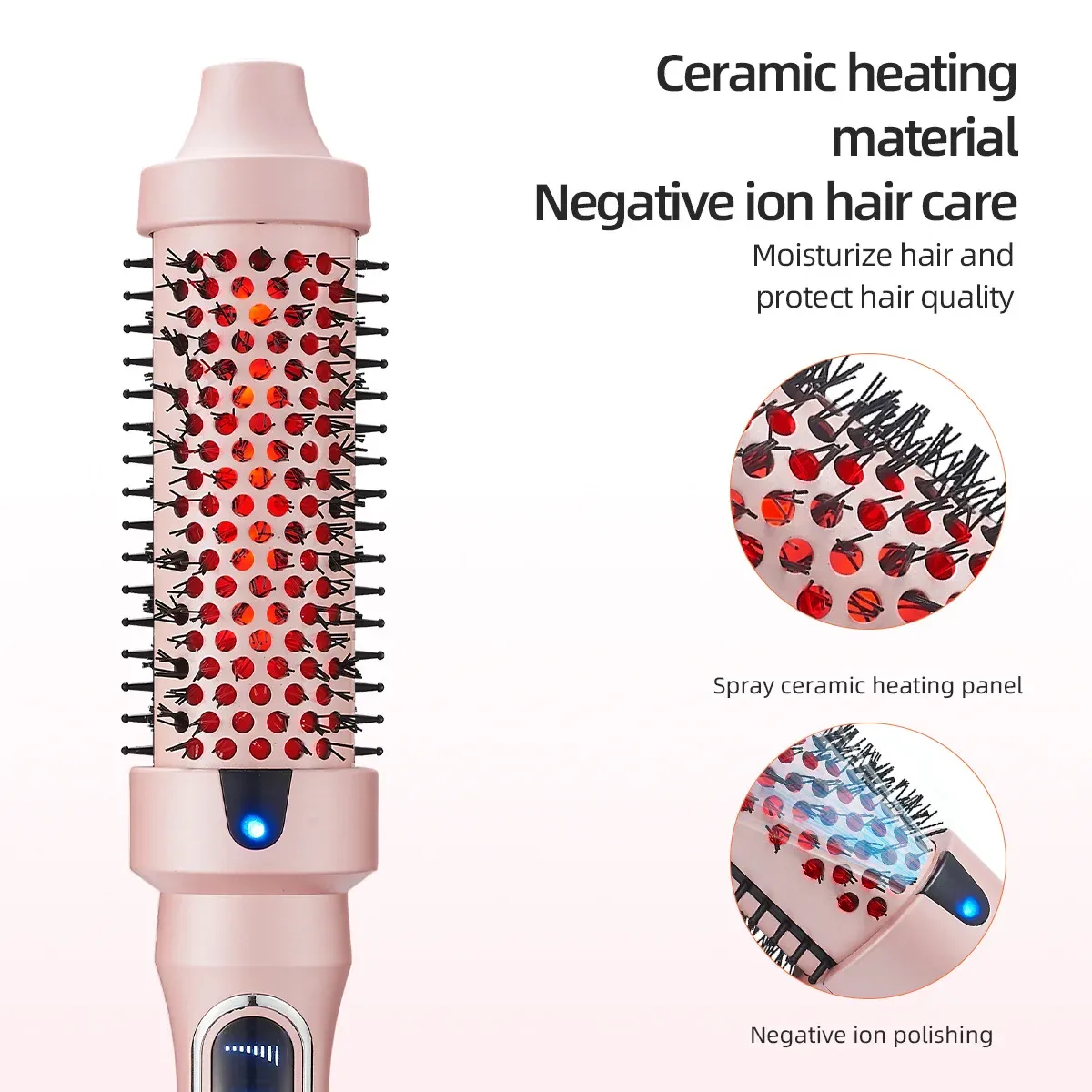 Brosse lissante et bouclante 2 en 1 Fluffy Comb, fer à friser chauffant PTC à lumière rouge pour soins capillaires 4
