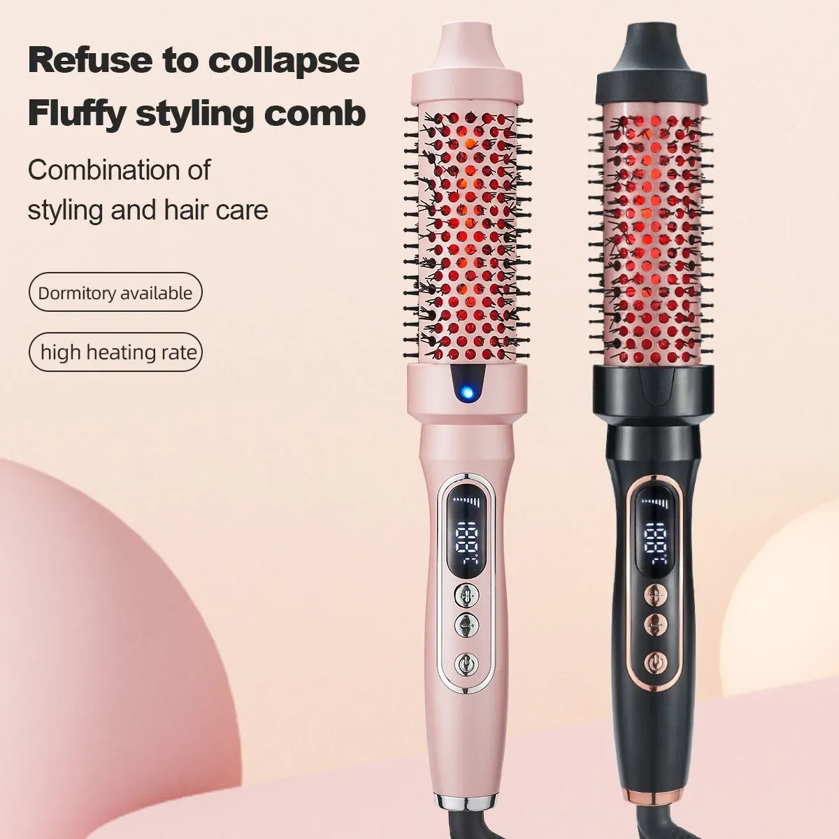 Brosse lissante et bouclante 2 en 1 Fluffy Comb, fer à friser chauffant PTC à lumière rouge pour soins capillaires 6