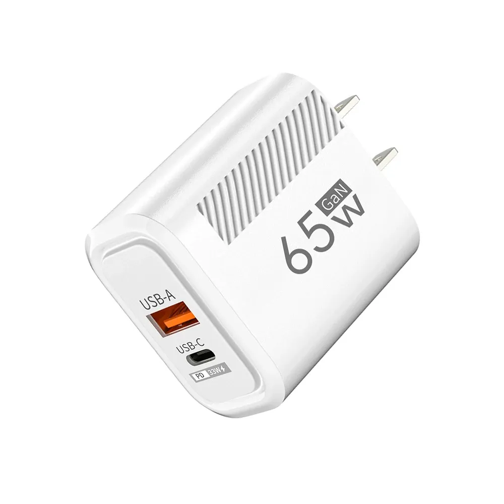 Chargeur mural GaN 65 W USB-C PD/QC 3.0 à charge rapide, prises EU/US, compatible iPhone, Samsung et Xiaomi 8