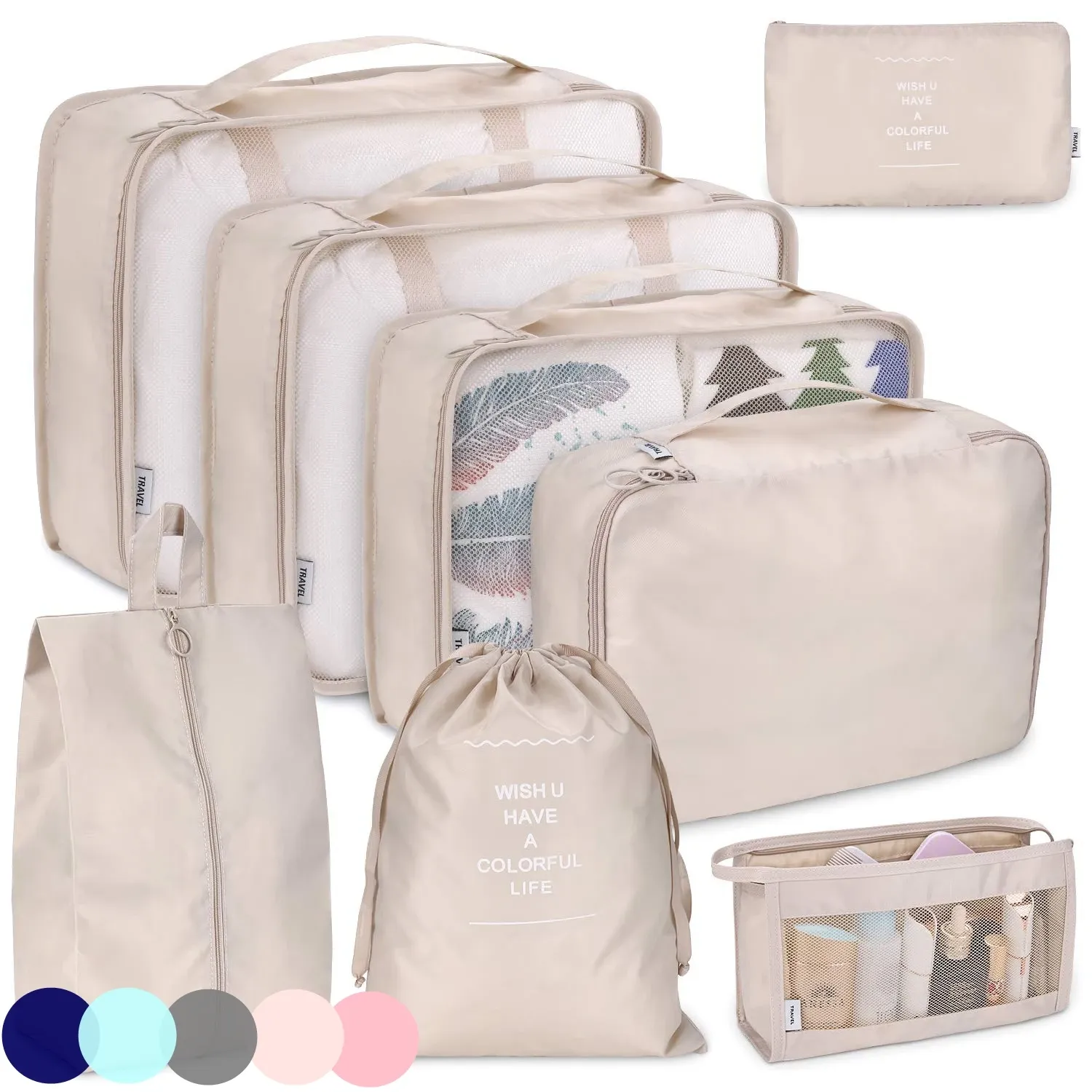 Ensemble de 8/6 pièces organisateurs de voyage à grande capacité pour bagages, vêtements et chaussures, avec pochettes de tri et cubes d'emballage - Image 1