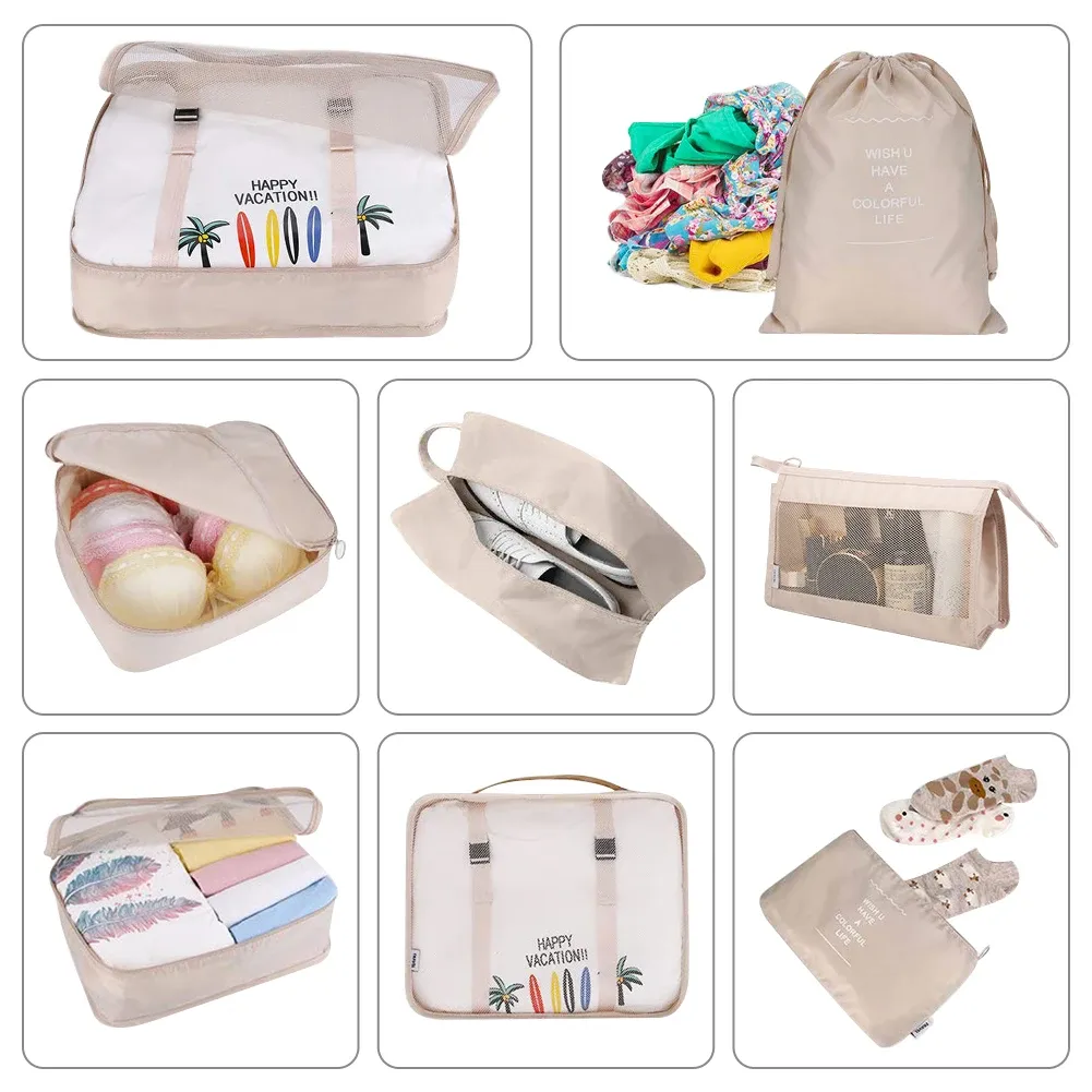 Ensemble de 8/6 pièces organisateurs de voyage à grande capacité pour bagages, vêtements et chaussures, avec pochettes de tri et cubes d'emballage 4