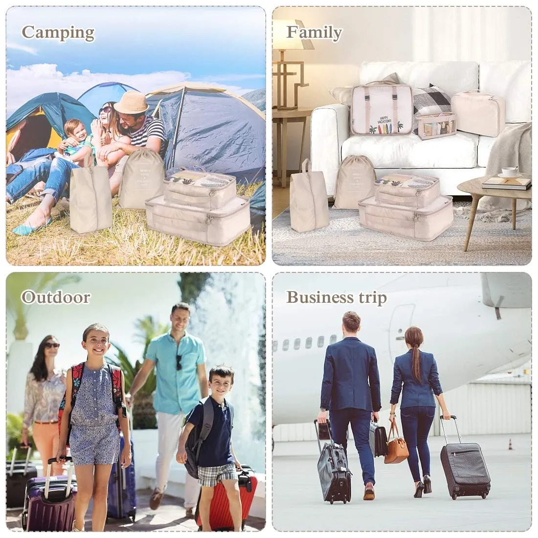 Ensemble de 8/6 pièces organisateurs de voyage à grande capacité pour bagages, vêtements et chaussures, avec pochettes de tri et cubes d'emballage 6