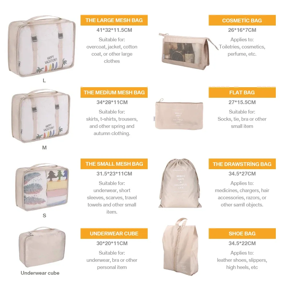 Cubes de rangement organisés dans une valise