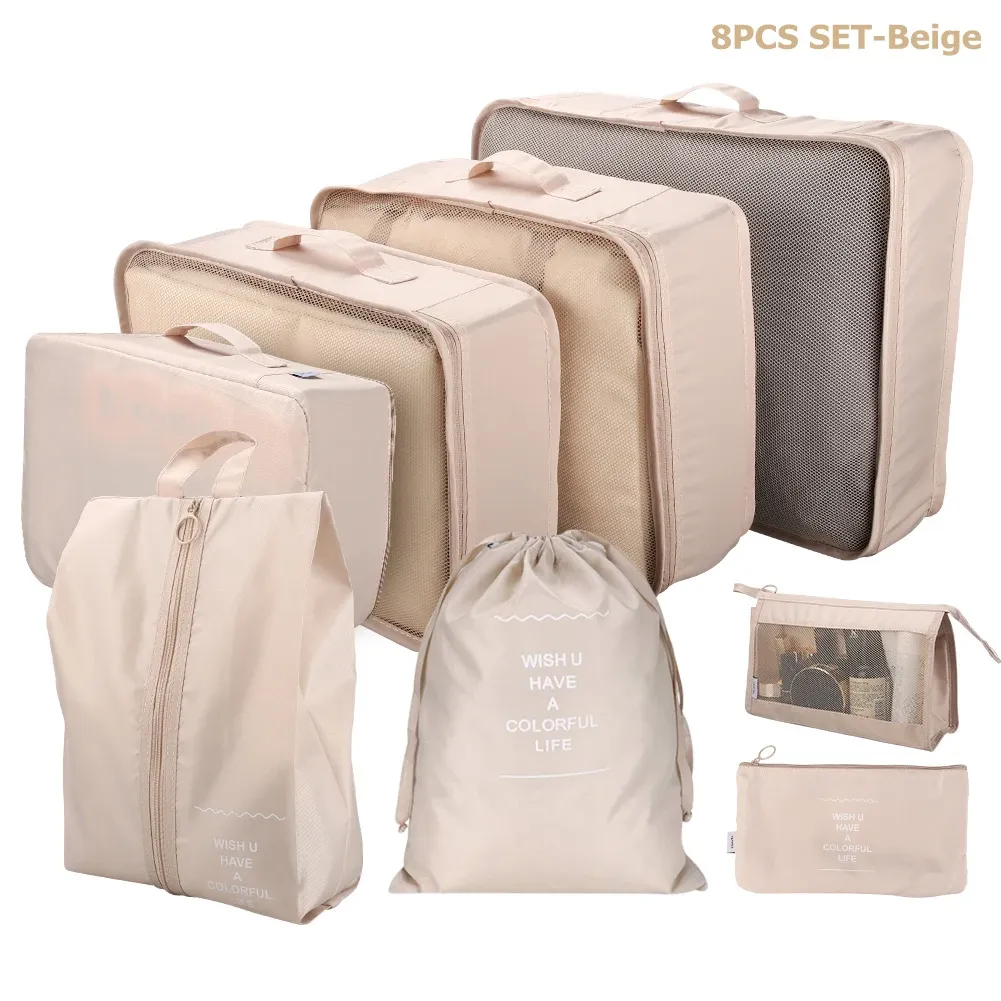 Ensemble de 8/6 pièces organisateurs de voyage à grande capacité pour bagages, vêtements et chaussures, avec pochettes de tri et cubes d'emballage 24