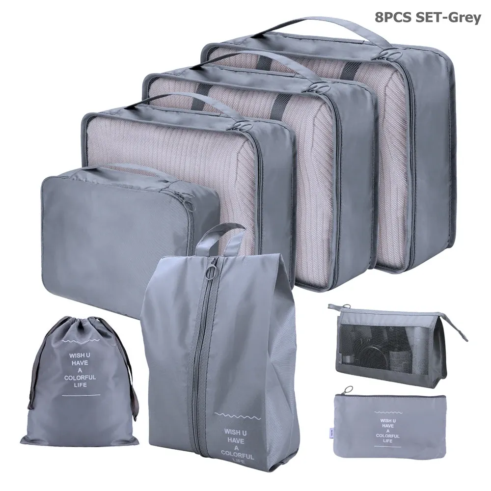 Ensemble de 8/6 pièces organisateurs de voyage à grande capacité pour bagages, vêtements et chaussures, avec pochettes de tri et cubes d'emballage 23
