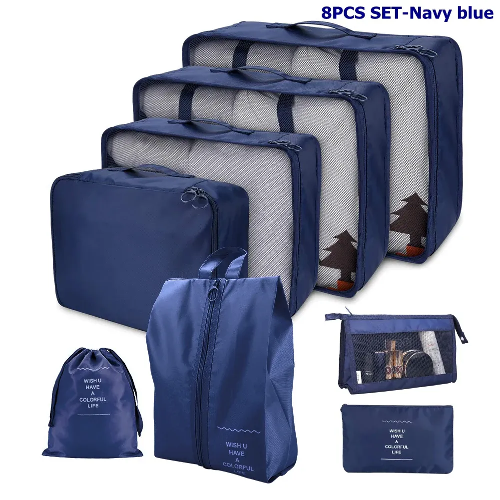 Ensemble de 8/6 pièces organisateurs de voyage à grande capacité pour bagages, vêtements et chaussures, avec pochettes de tri et cubes d'emballage 22