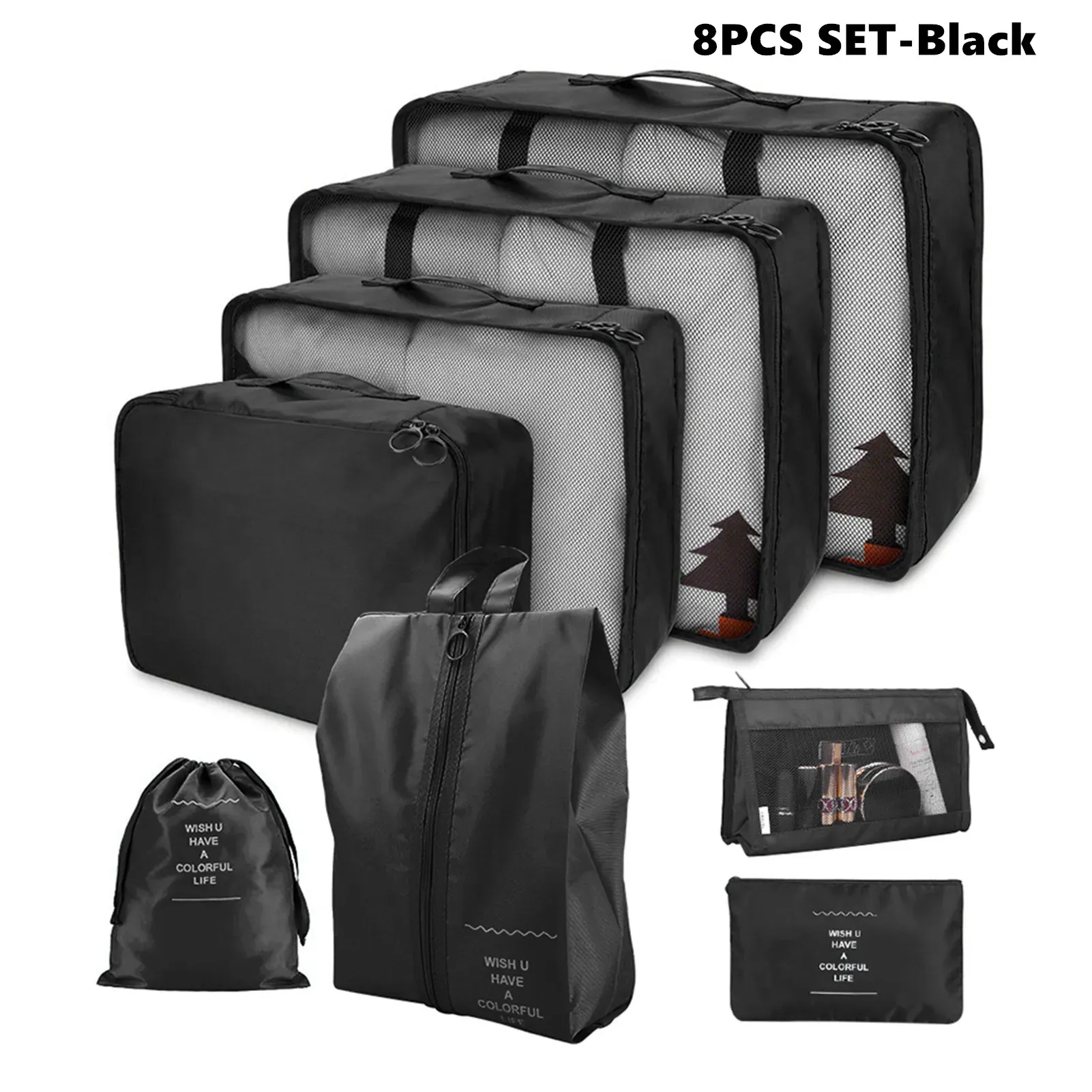 Ensemble de 8/6 pièces organisateurs de voyage à grande capacité pour bagages, vêtements et chaussures, avec pochettes de tri et cubes d'emballage 21