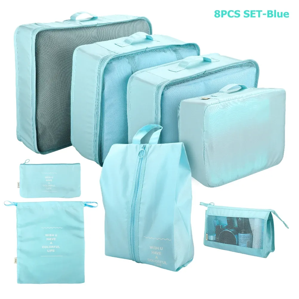 Ensemble de 8/6 pièces organisateurs de voyage à grande capacité pour bagages, vêtements et chaussures, avec pochettes de tri et cubes d'emballage 19