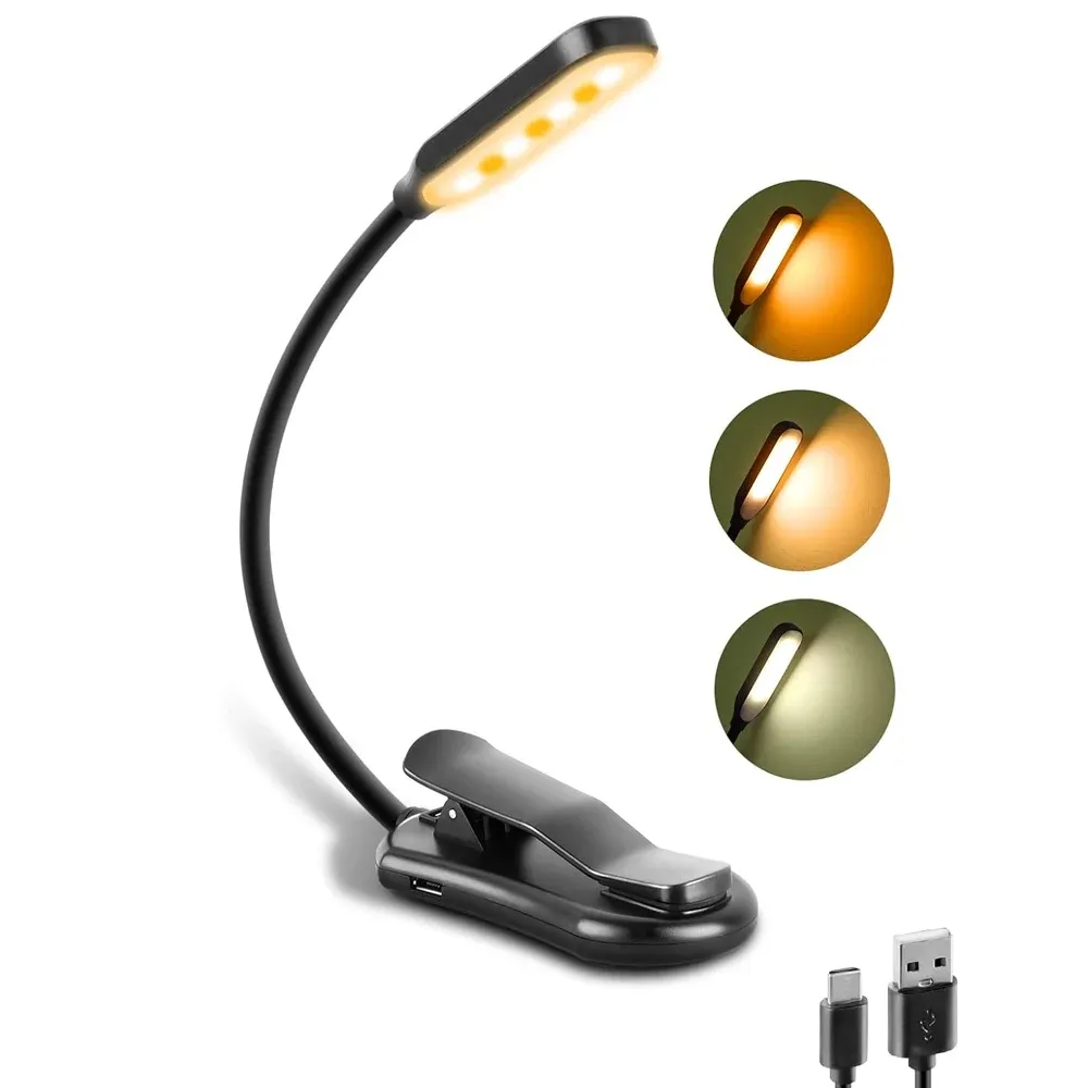 Lampe de lecture rechargeable à LED avec 3 températures de couleur et luminosité réglable, conçue pour le confort visuel 1