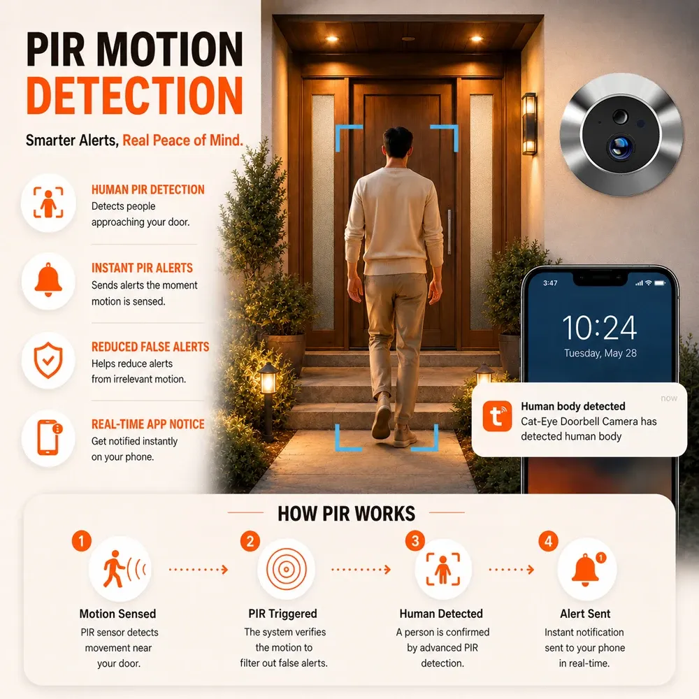 Judas numérique Tuya Smart 3 MP à grand angle 140°, mini visionneuse WiFi avec vision infrarouge et détection PIR, sonnette caméra de porte compatible Alexa et Google 4