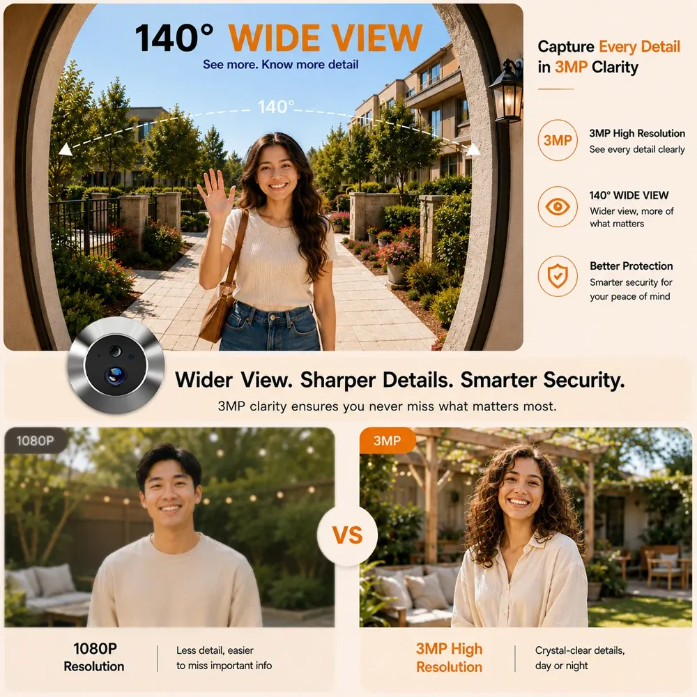 Judas numérique Tuya Smart 3 MP à grand angle 140°, mini visionneuse WiFi avec vision infrarouge et détection PIR, sonnette caméra de porte compatible Alexa et Google 5