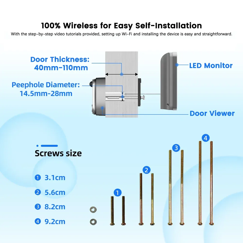 Judas numérique Tuya Smart 3 MP à grand angle 140°, mini visionneuse WiFi avec vision infrarouge et détection PIR, sonnette caméra de porte compatible Alexa et Google 6