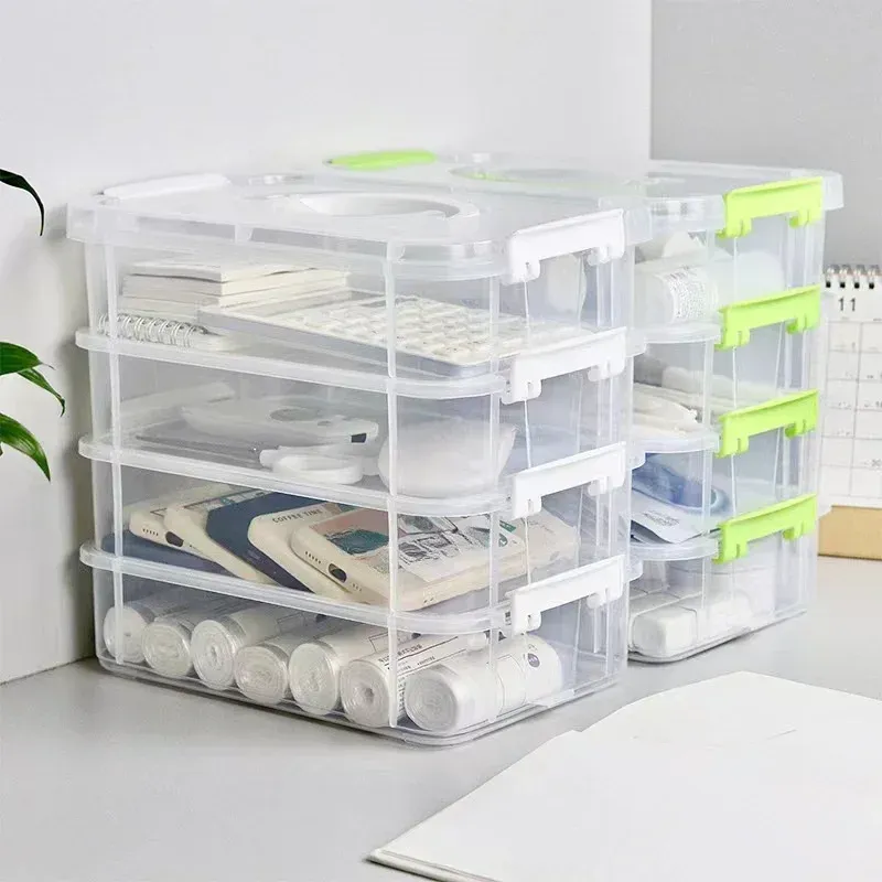 Boîte de rangement transparente en plastique à 4 niveaux avec couvercle à tiroir et compartiments, boîte de rangement portable pour blocs de construction 2