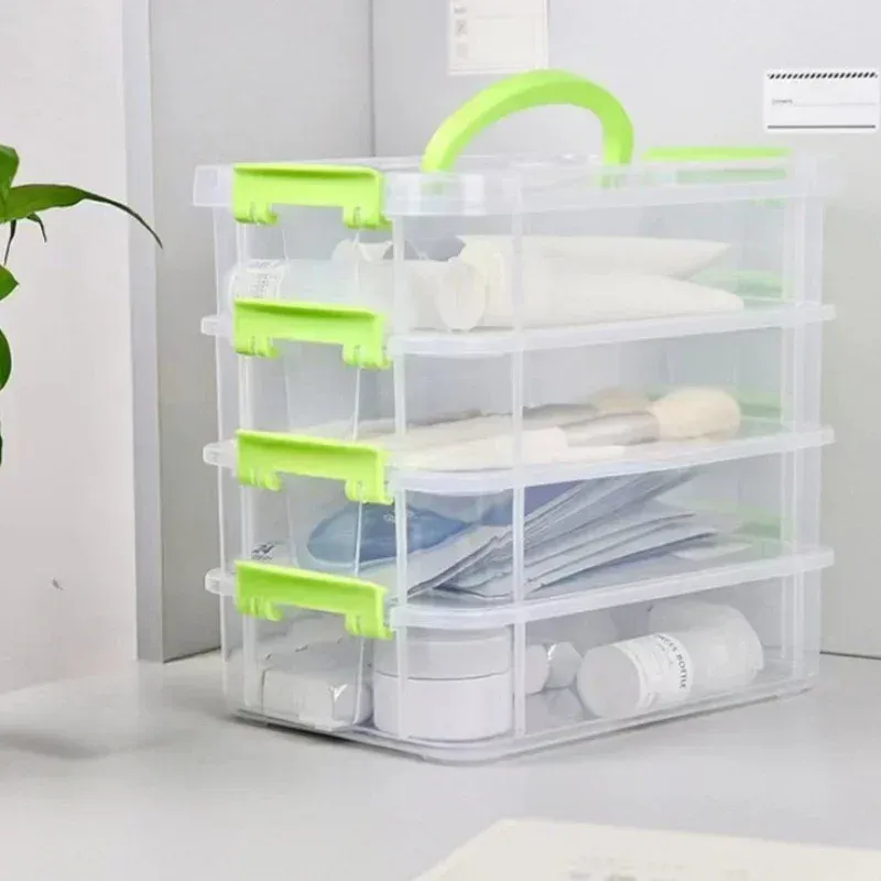 Boîte de rangement transparente en plastique à 4 niveaux avec couvercle à tiroir et compartiments, boîte de rangement portable pour blocs de construction 3