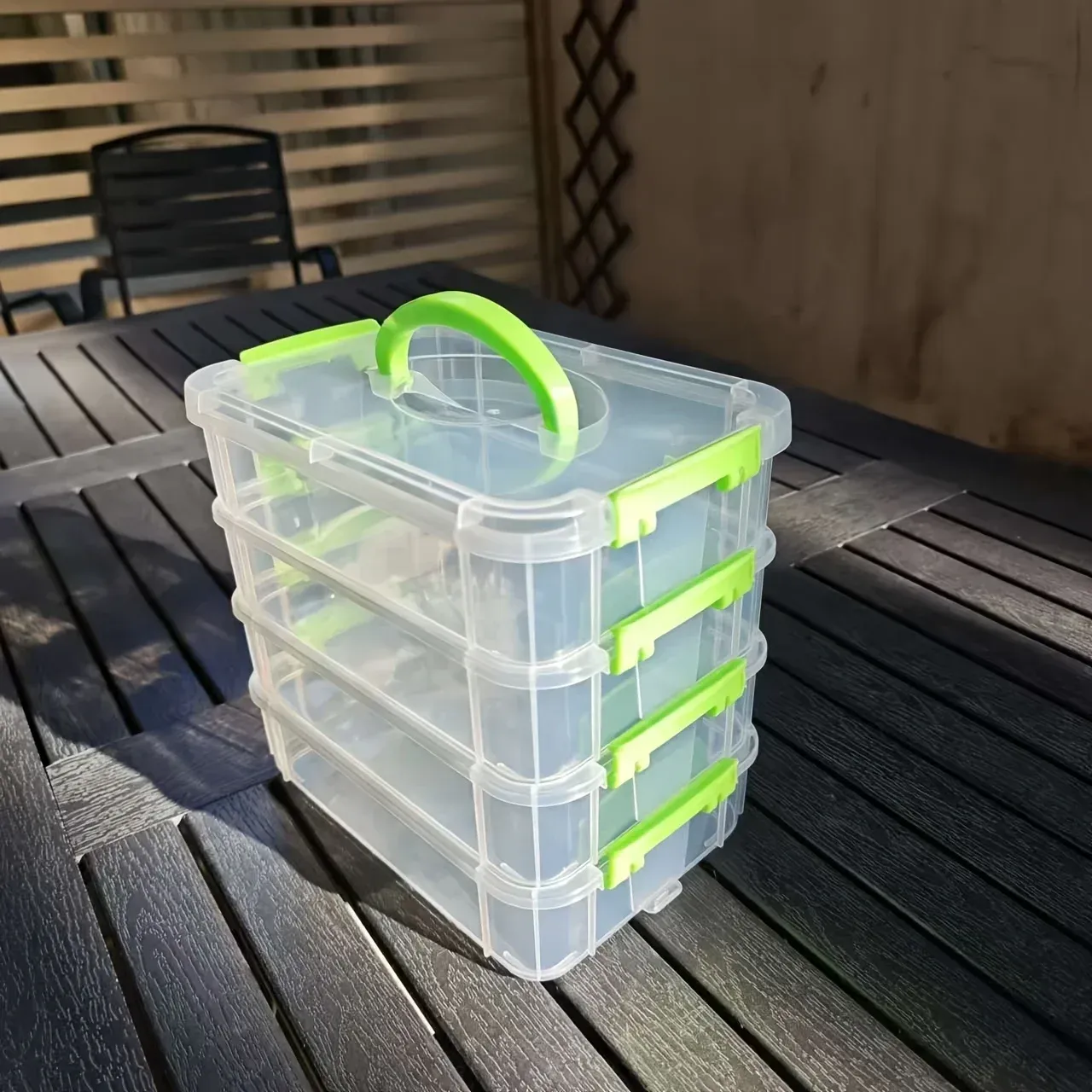 Boîte de rangement transparente en plastique à 4 niveaux avec couvercle à tiroir et compartiments, boîte de rangement portable pour blocs de construction 4