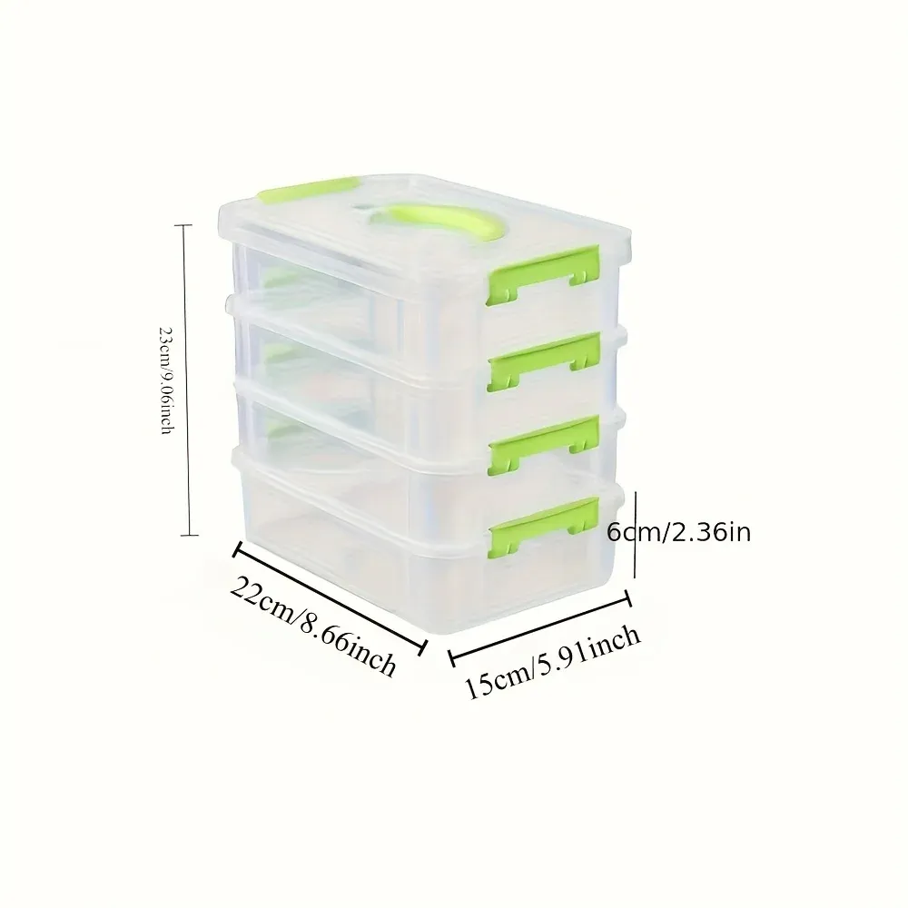 Boîte de rangement transparente en plastique à 4 niveaux avec couvercle à tiroir et compartiments, boîte de rangement portable pour blocs de construction 5