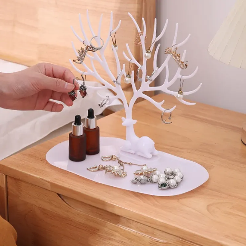 Présentoir à bijoux en forme d'arbre avec plateau, pour boucles d'oreilles, colliers et bagues 6