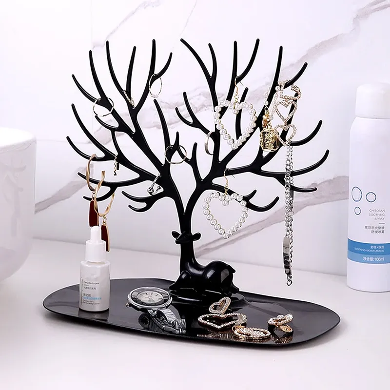 Présentoir à bijoux en forme d'arbre avec plateau, pour boucles d'oreilles, colliers et bagues 7